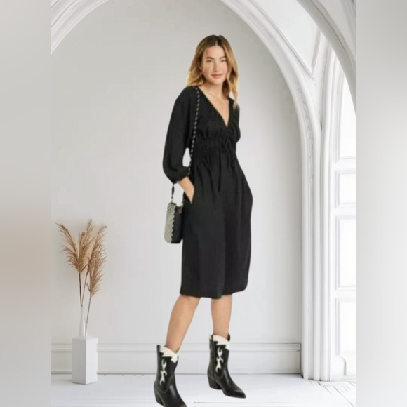 UNIVERSAL THREAD BLACK V NECKLINE TIE FRONT MIDI DRESS NWT SIZE XS - Picture 1 of 9